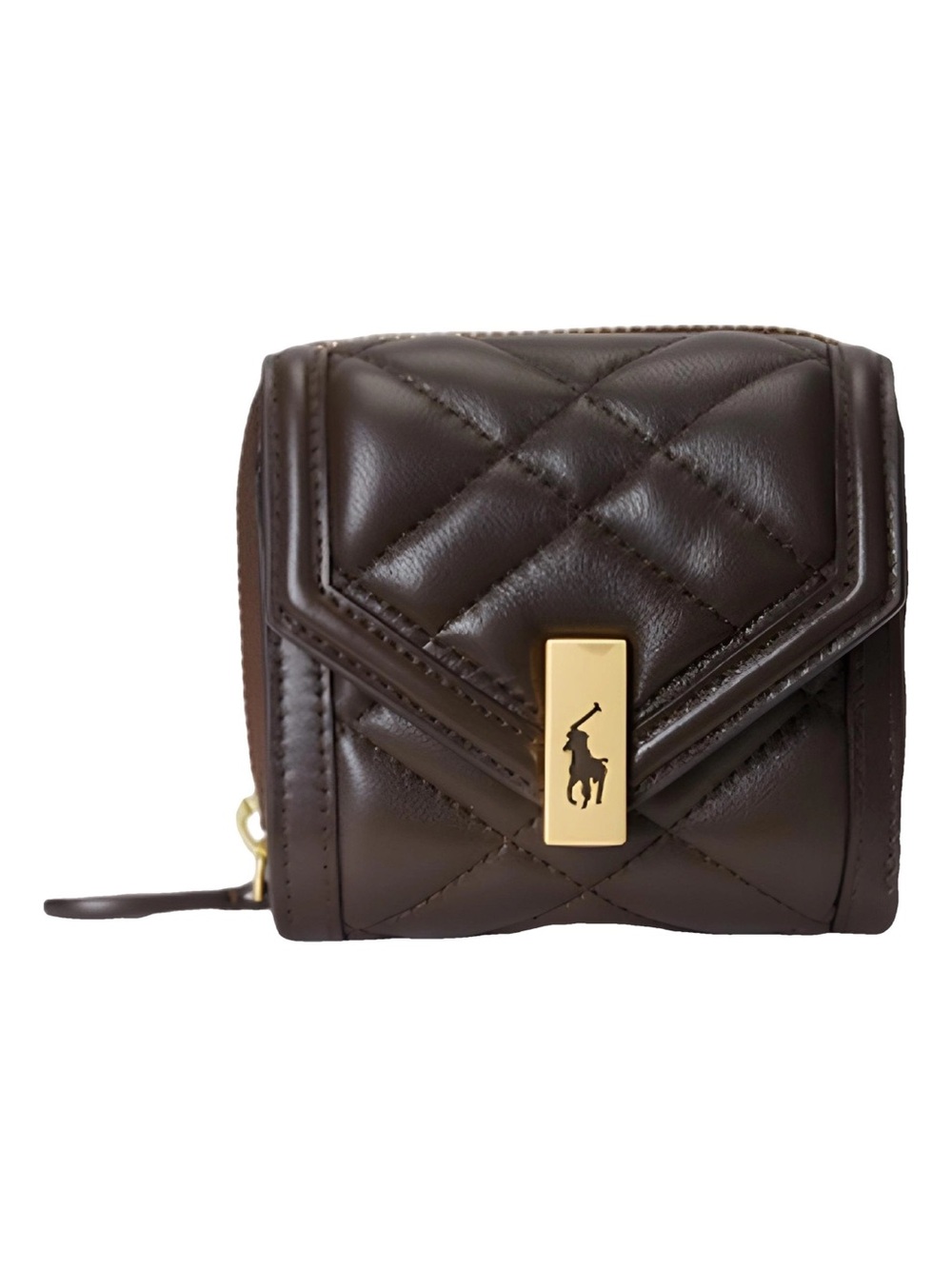 Ralph Lauren Quilted Leather Mini Wallet in Dark Brown with Gold Hardware